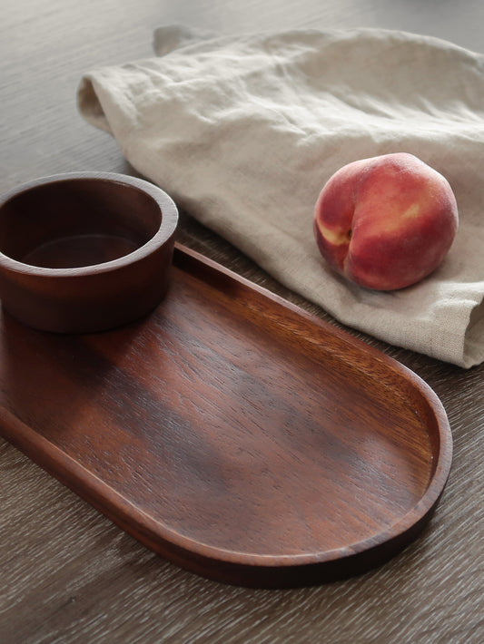 Wooden Serving Tray with Condiment Bowl